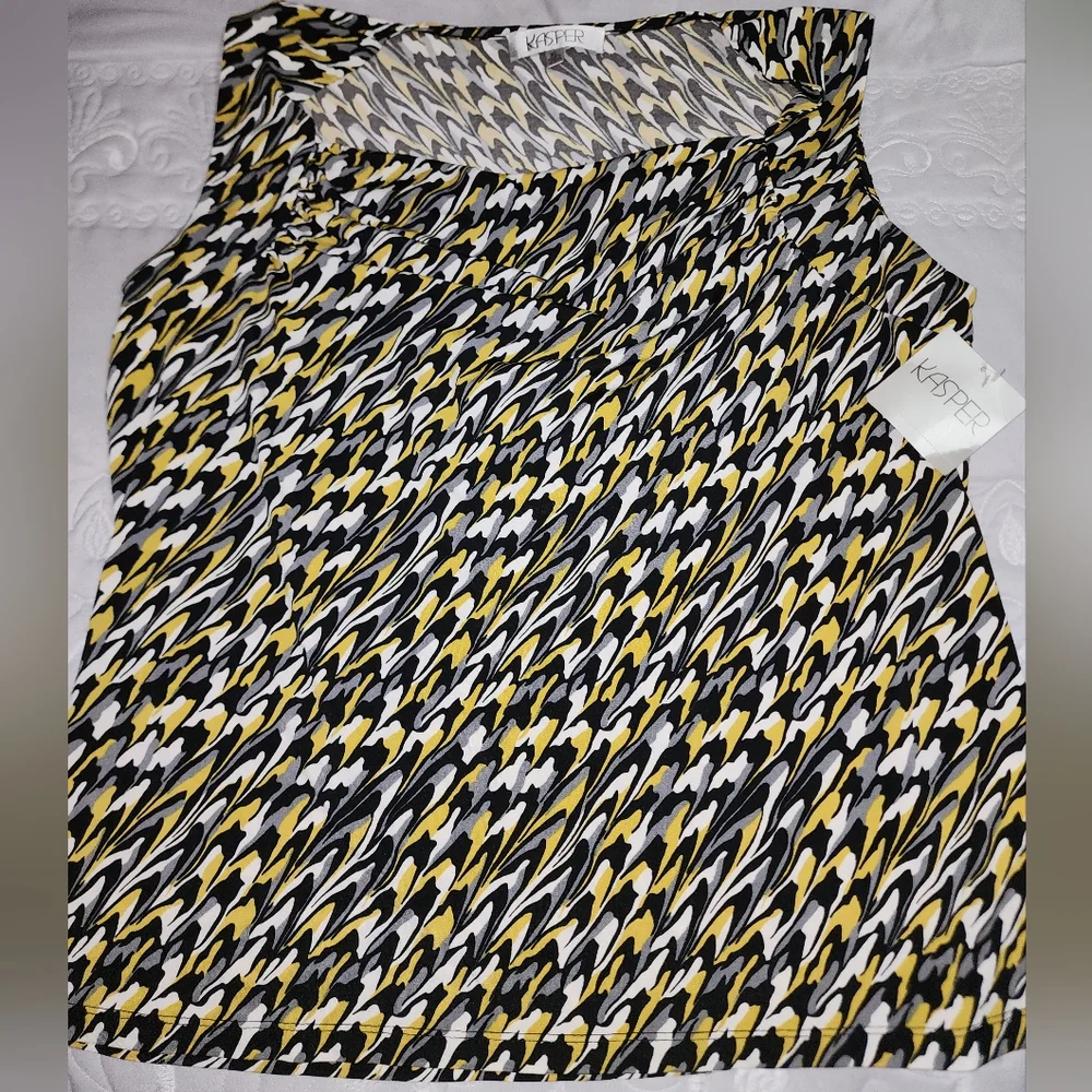 NWT - Kasper Women's Sleeveless Top - Yellow, Gray, White, and Black - Picture 1 of 3